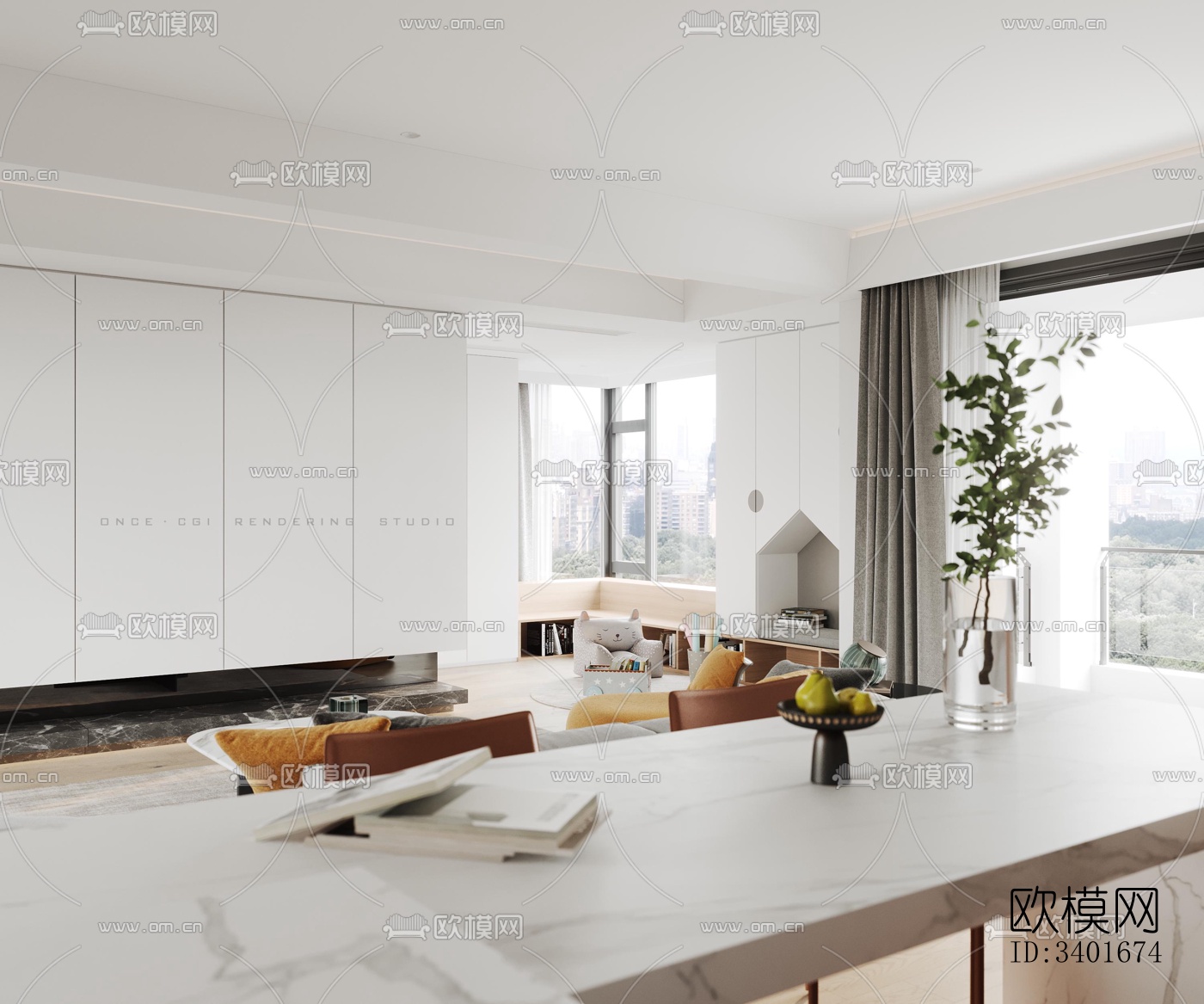 现代大平层效果图下载（渲染图9）