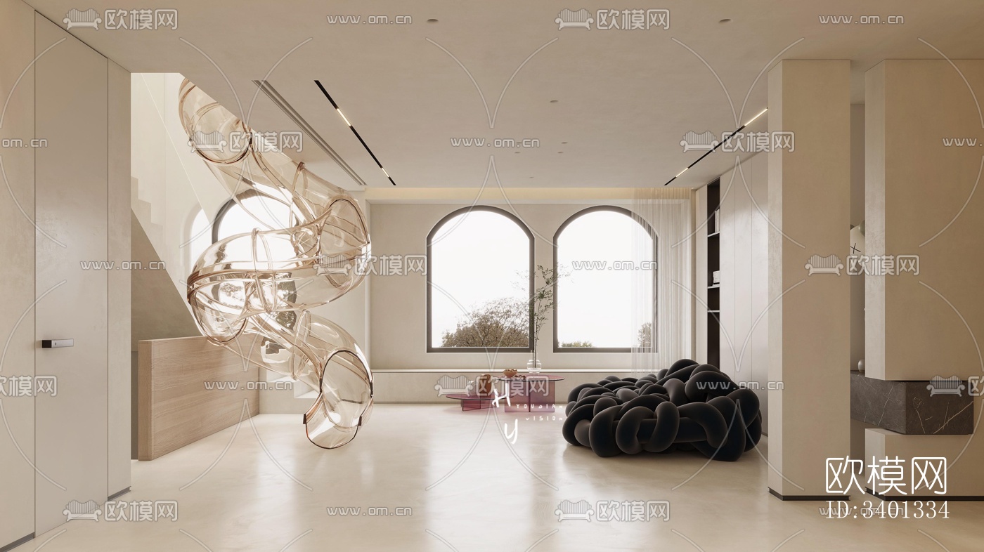 现代大平层效果图下载（渲染图2）