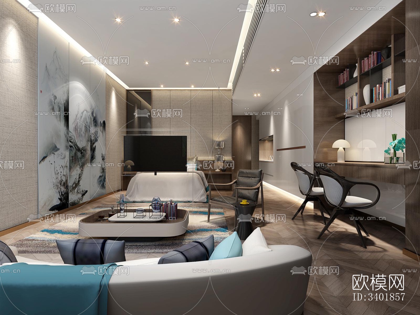 现代大平层效果图下载（渲染图12）