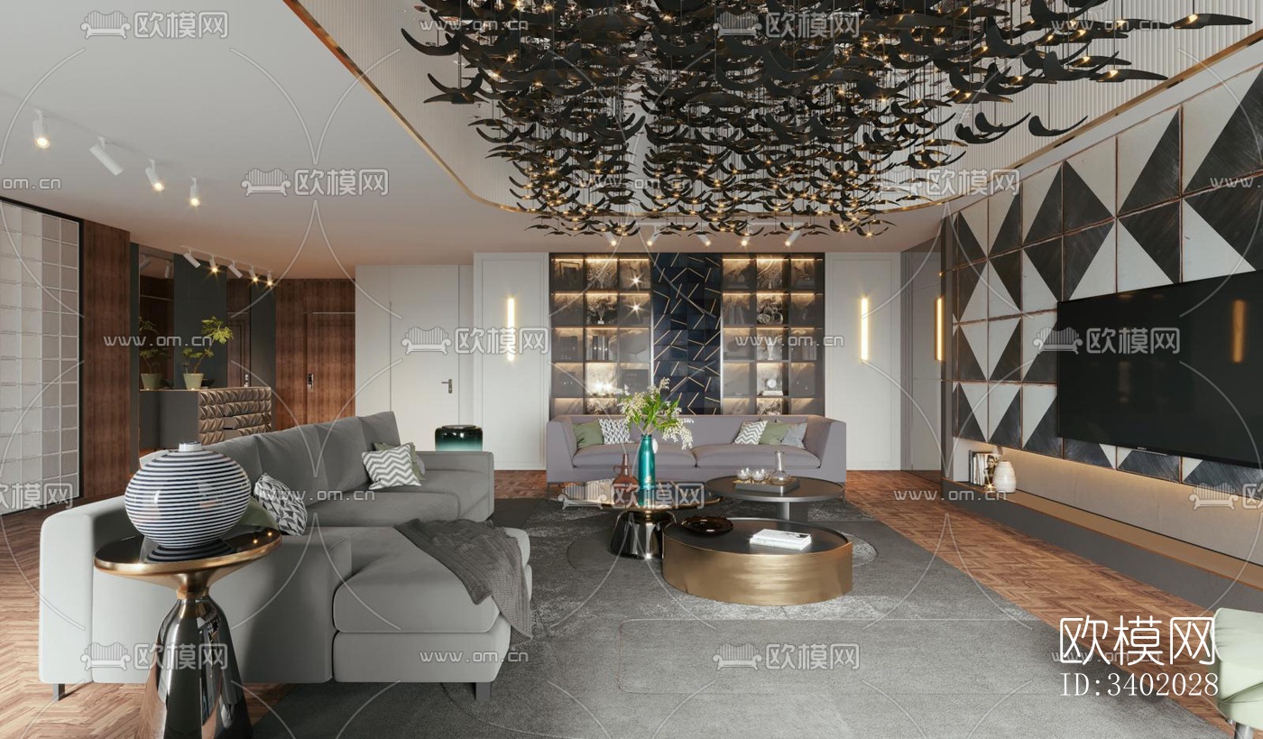 现代大平层效果图下载（渲染图6）