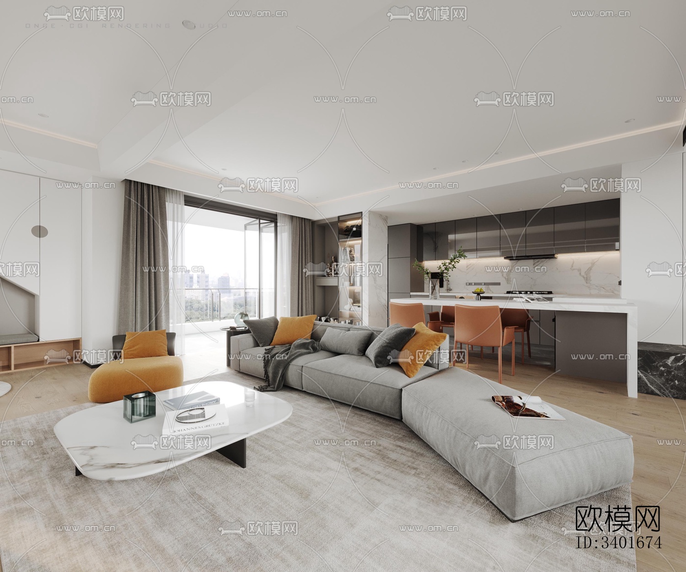 现代大平层效果图下载（渲染图8）