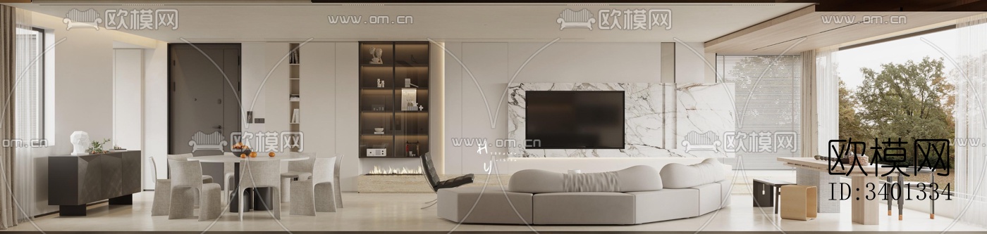 现代大平层效果图下载（渲染图10）