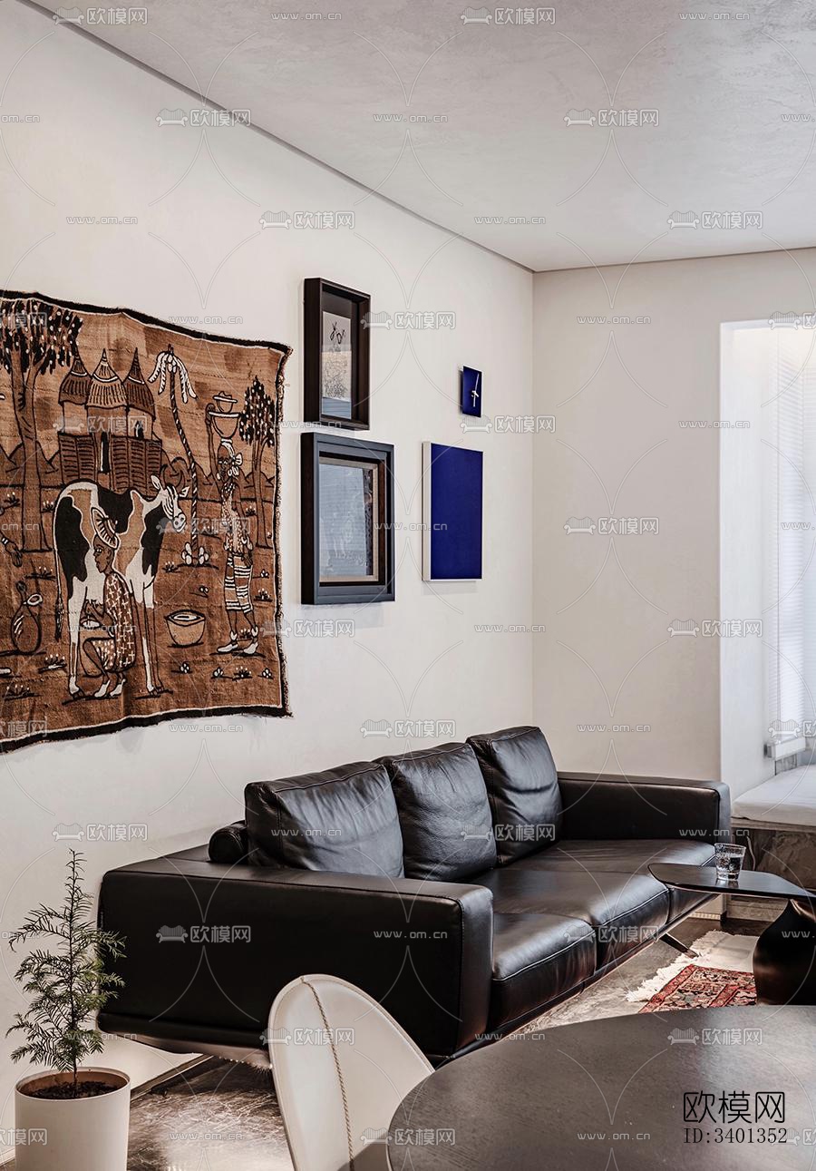 现代大平层效果图下载（渲染图1）