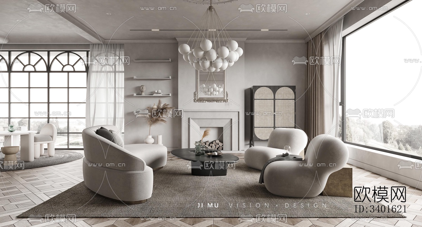 现代大平层效果图下载（渲染图3）