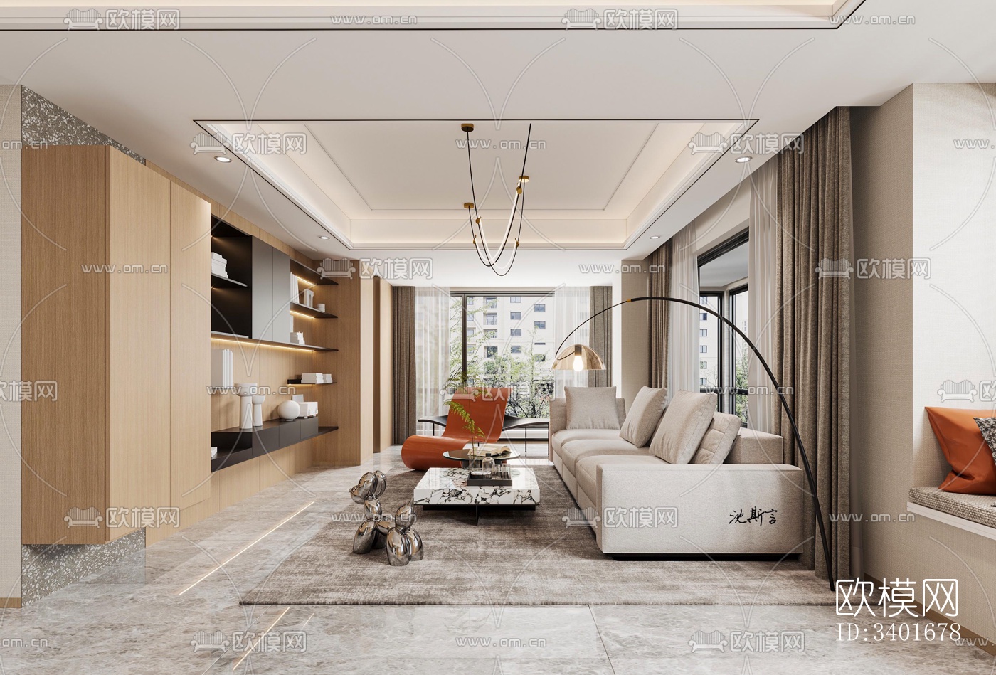 现代大平层效果图下载（渲染图4）