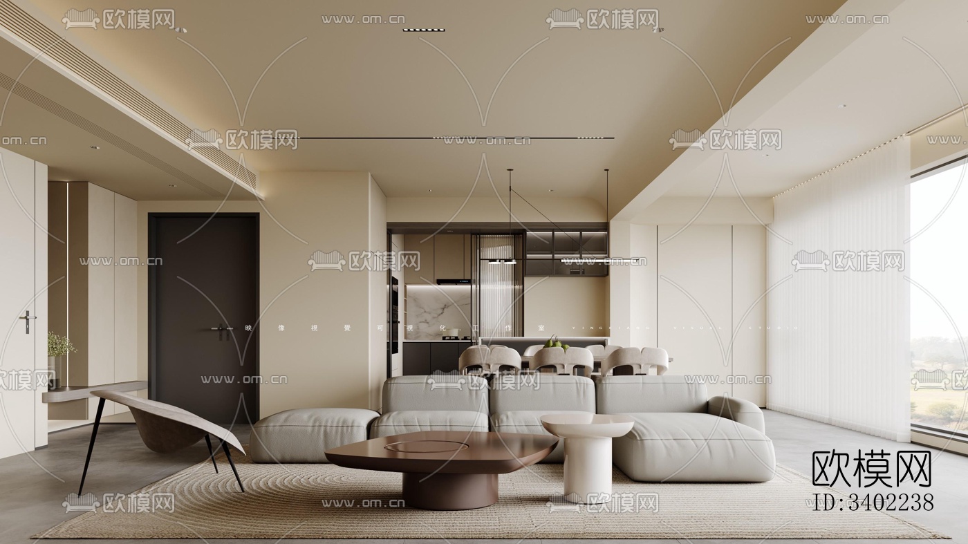 现代大平层效果图下载（渲染图1）