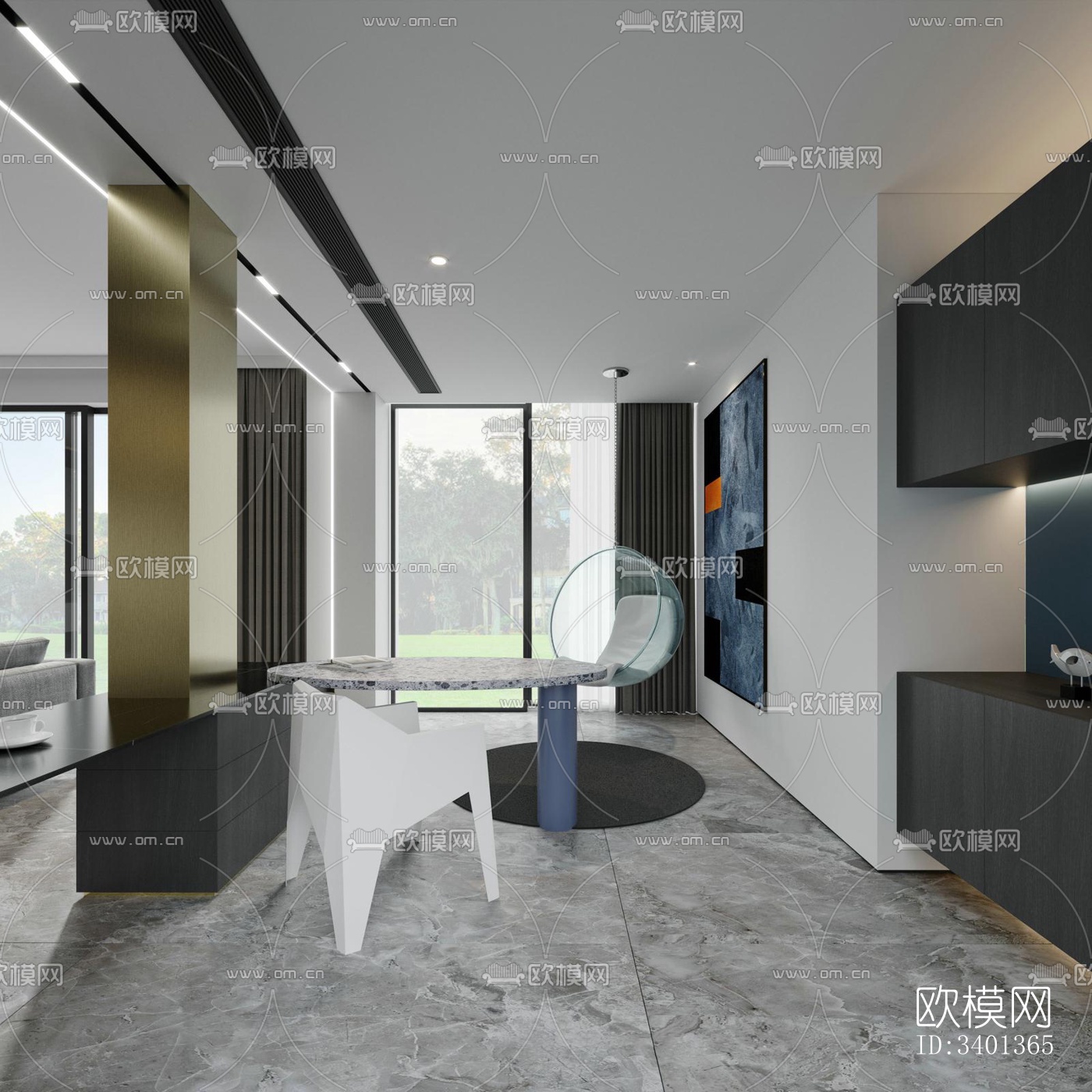 现代大平层效果图下载（渲染图11）