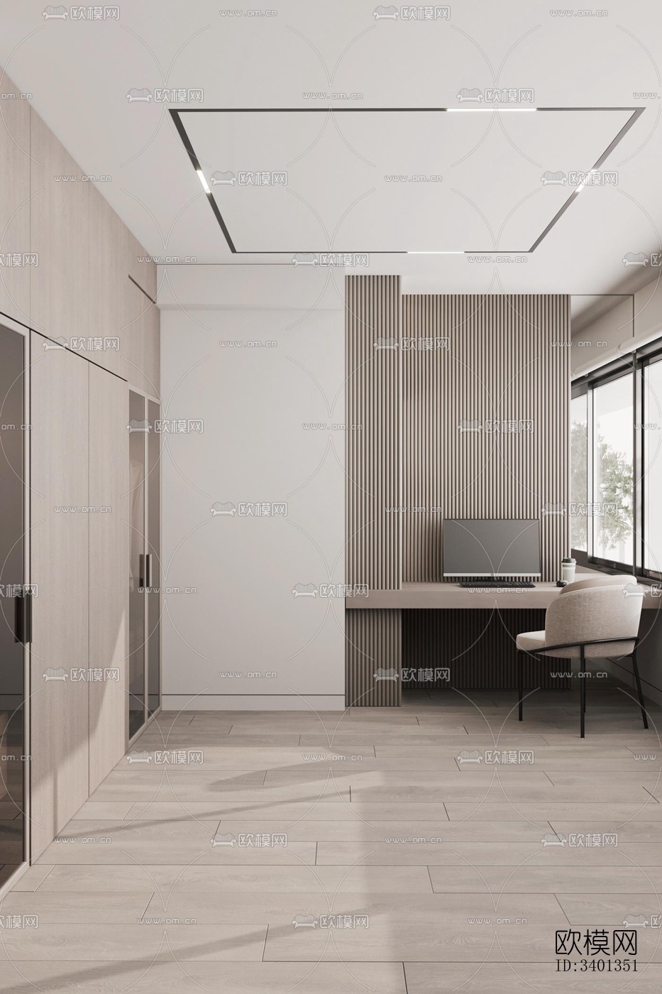 现代大平层效果图下载（渲染图3）