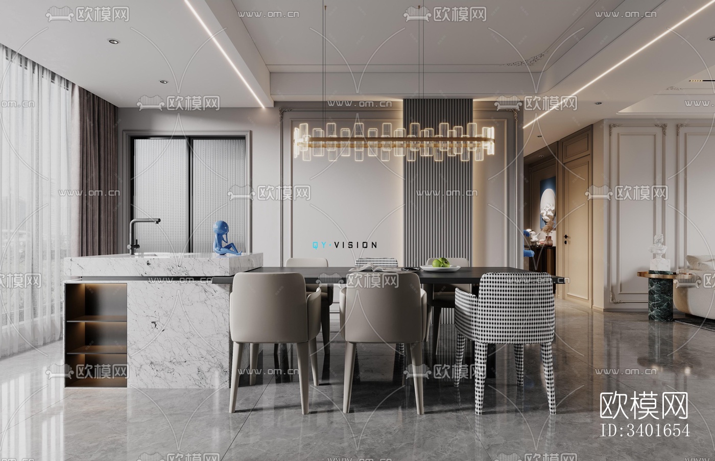 现代大平层效果图下载（渲染图4）