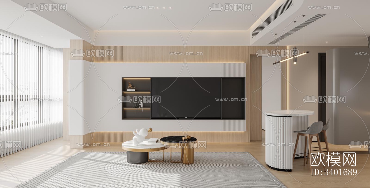 现代大平层效果图下载（渲染图1）