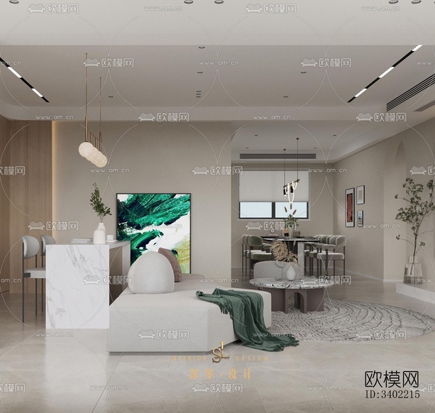 现代大平层效果图下载(渲染图8)