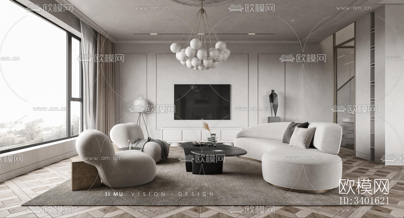 现代大平层效果图下载（渲染图5）