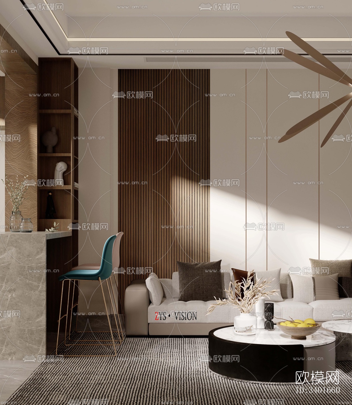 现代大平层效果图下载（渲染图5）