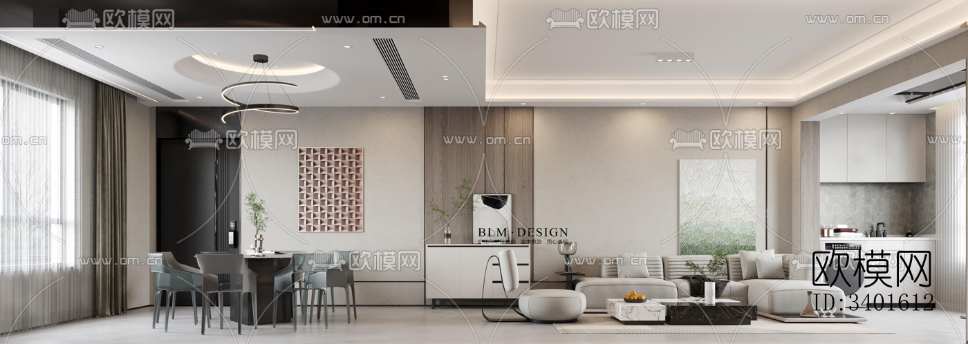 现代大平层效果图下载（渲染图4）