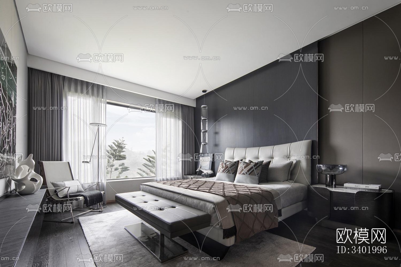 现代大平层效果图下载（渲染图2）