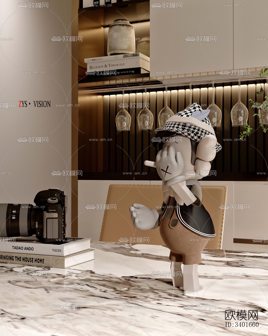 现代大平层效果图下载（渲染图2）