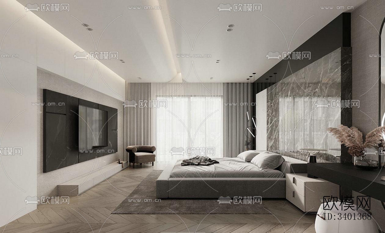 现代大平层效果图下载（渲染图3）