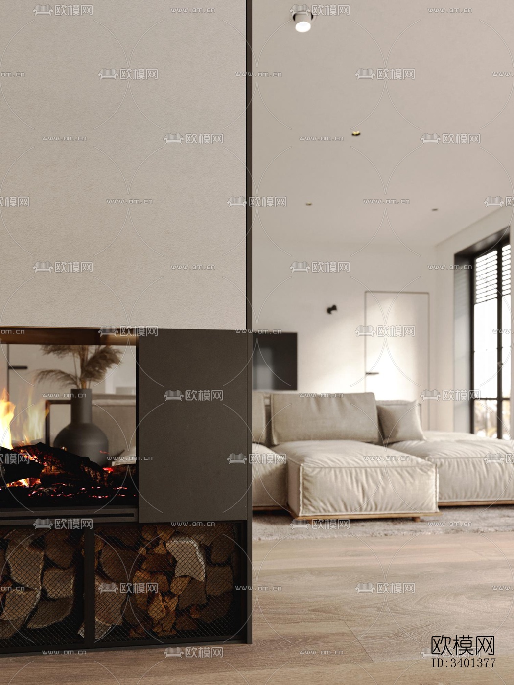 现代大平层效果图下载（渲染图1）