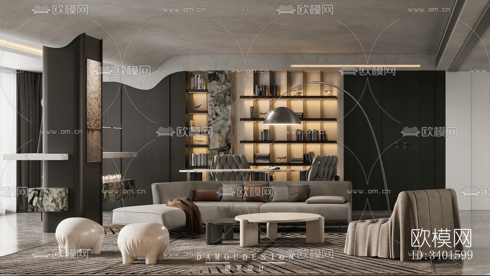 现代大平层效果图下载(渲染图5)