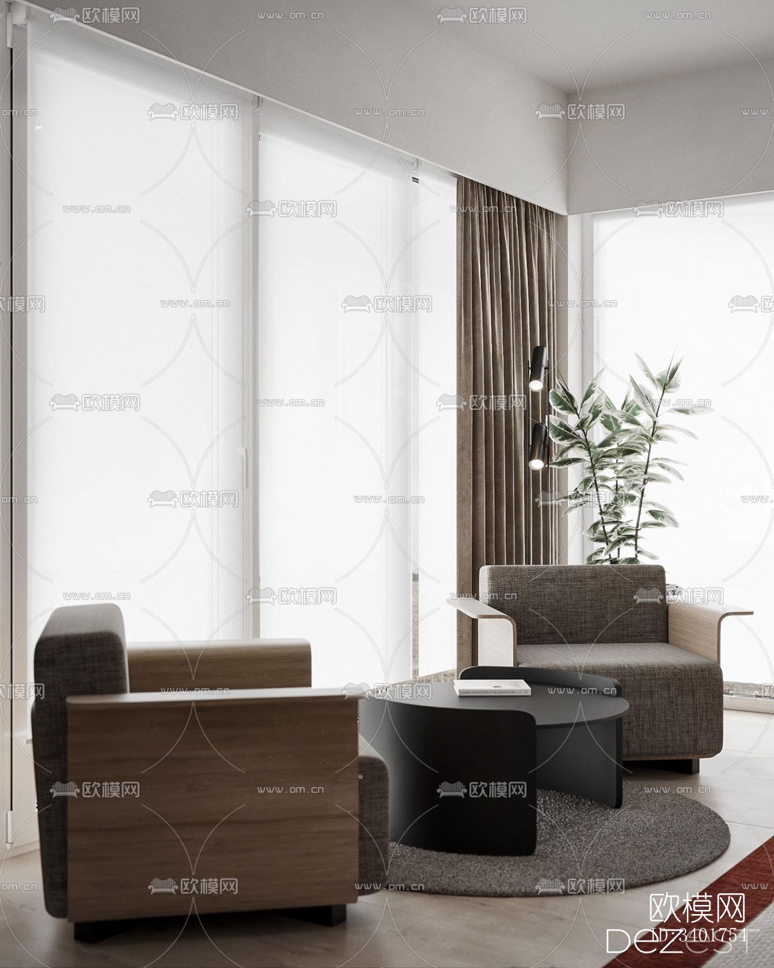 现代大平层效果图下载（渲染图2）