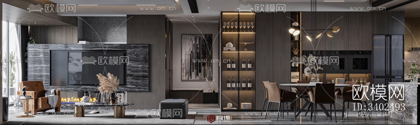 现代大平层效果图下载（渲染图6）