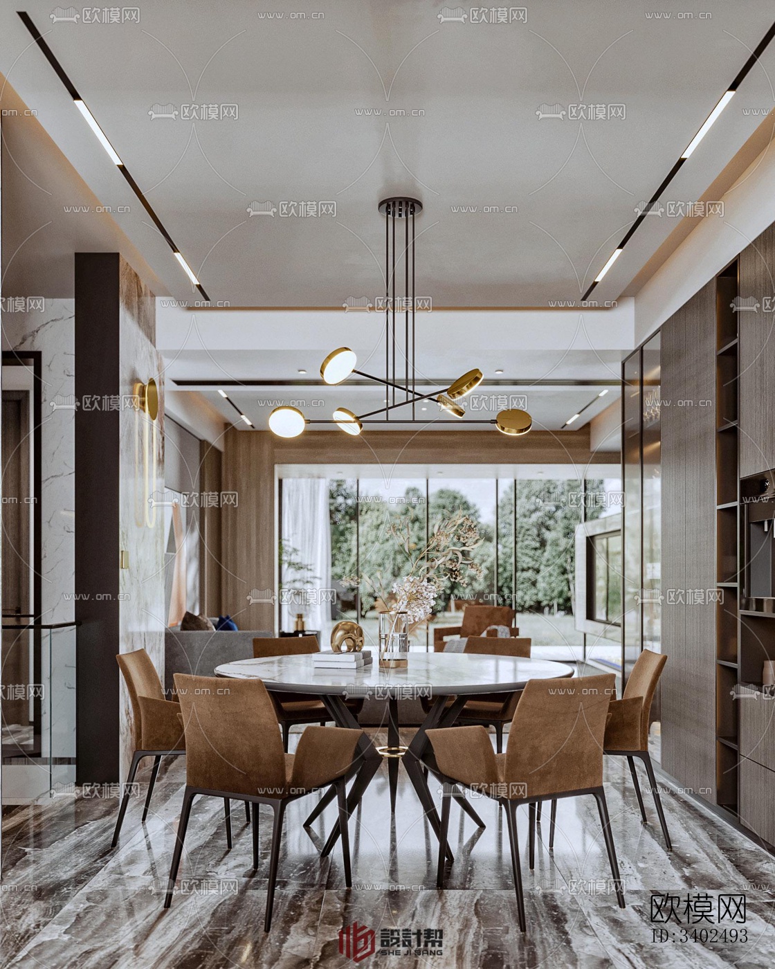 现代大平层效果图下载（渲染图1）