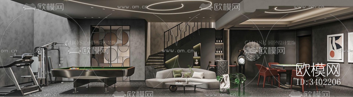 现代大平层效果图下载（渲染图2）