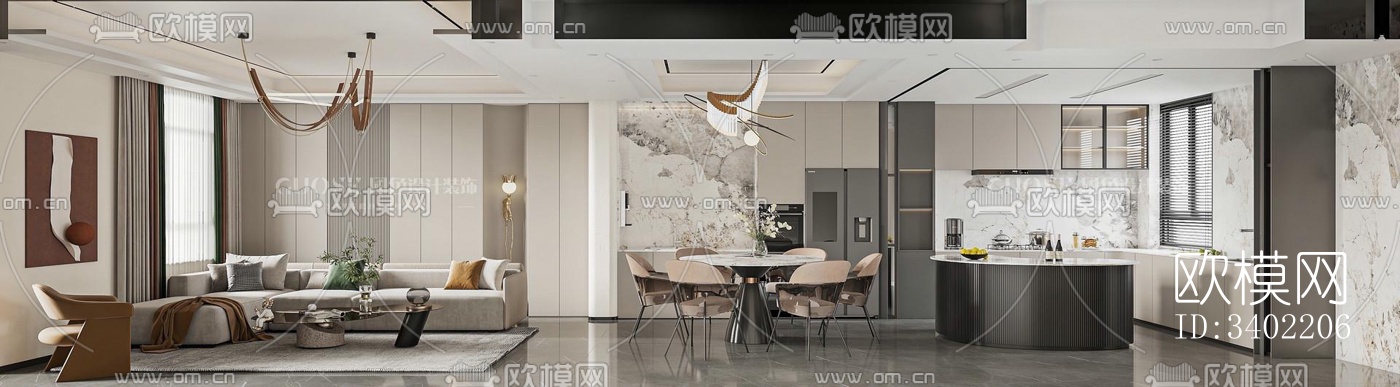 现代大平层效果图下载（渲染图5）