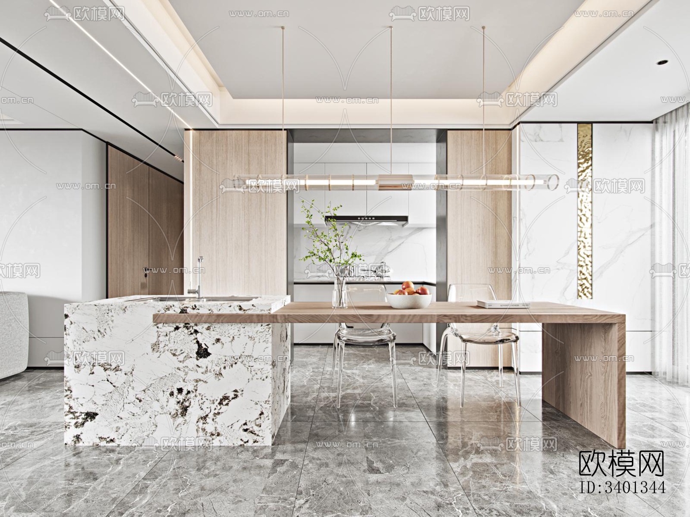 现代大平层效果图下载（渲染图2）