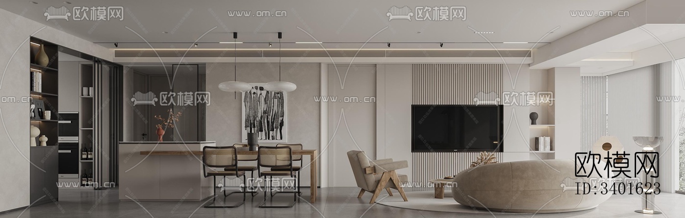 现代大平层效果图下载（渲染图6）