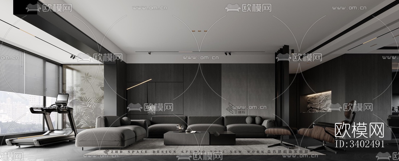 现代大平层效果图下载（渲染图4）