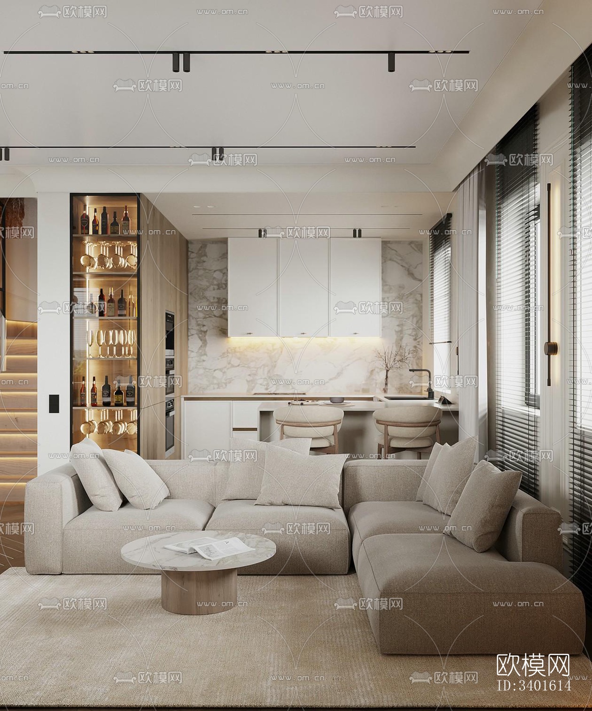 现代大平层效果图下载（渲染图16）