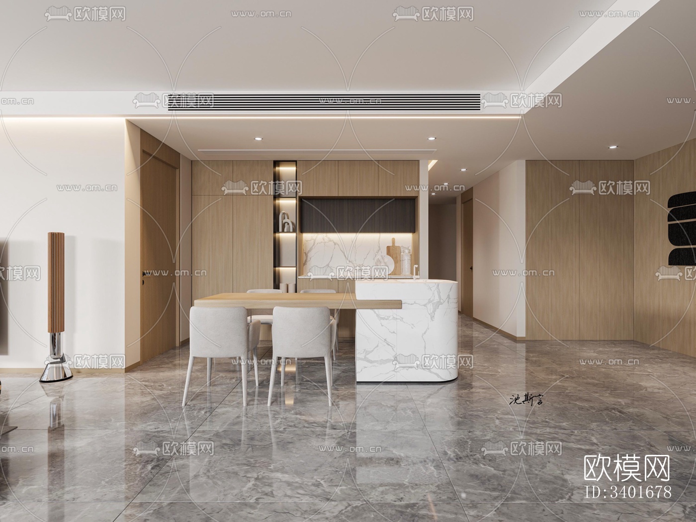 现代大平层效果图下载（渲染图3）