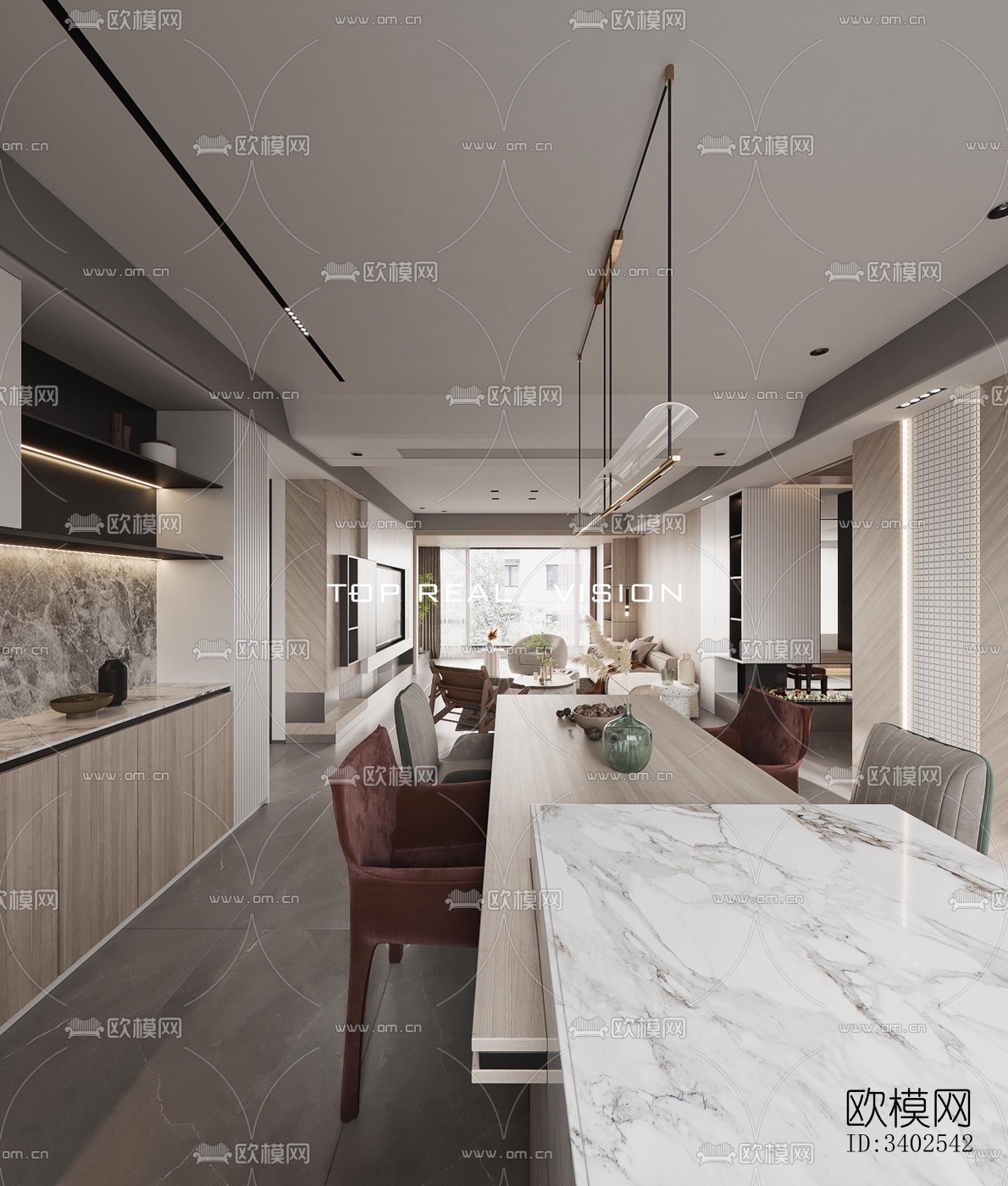 现代大平层效果图下载（渲染图9）