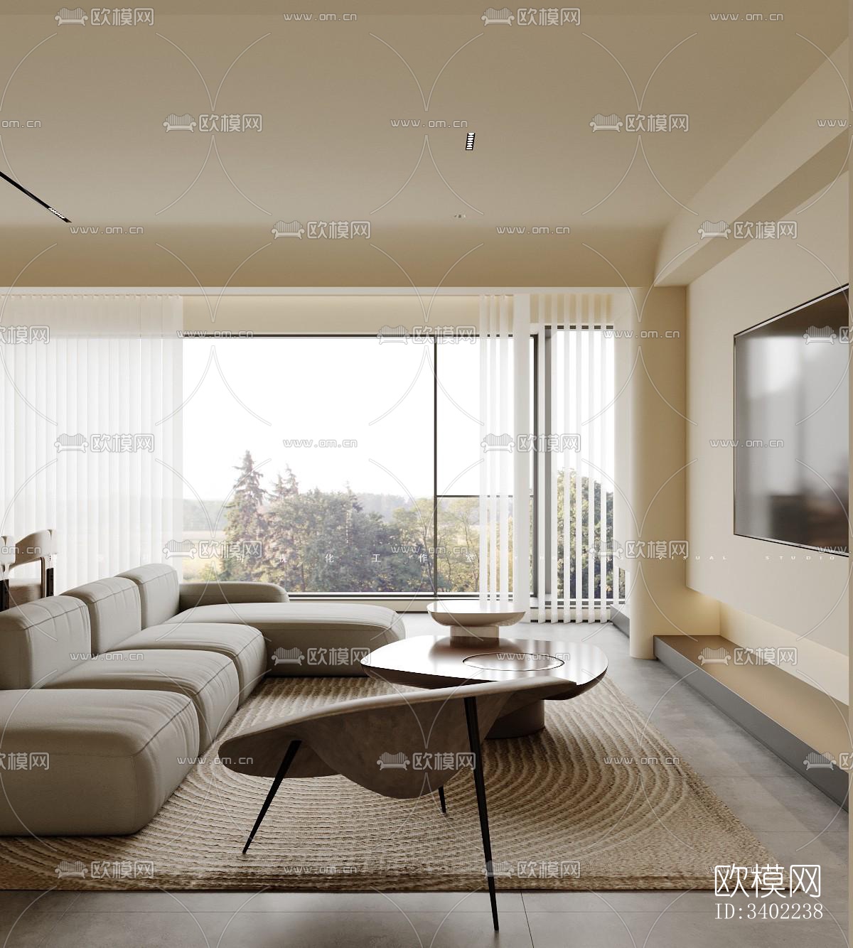 现代大平层效果图下载（渲染图5）