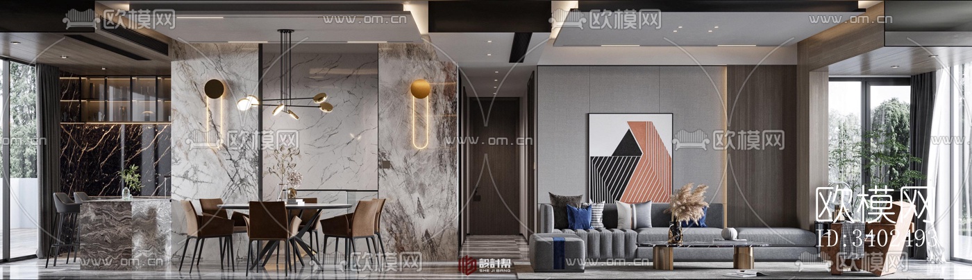 现代大平层效果图下载（渲染图7）