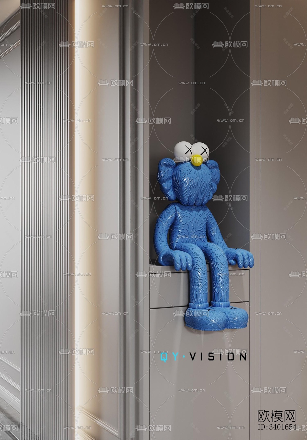 现代大平层效果图下载（渲染图3）