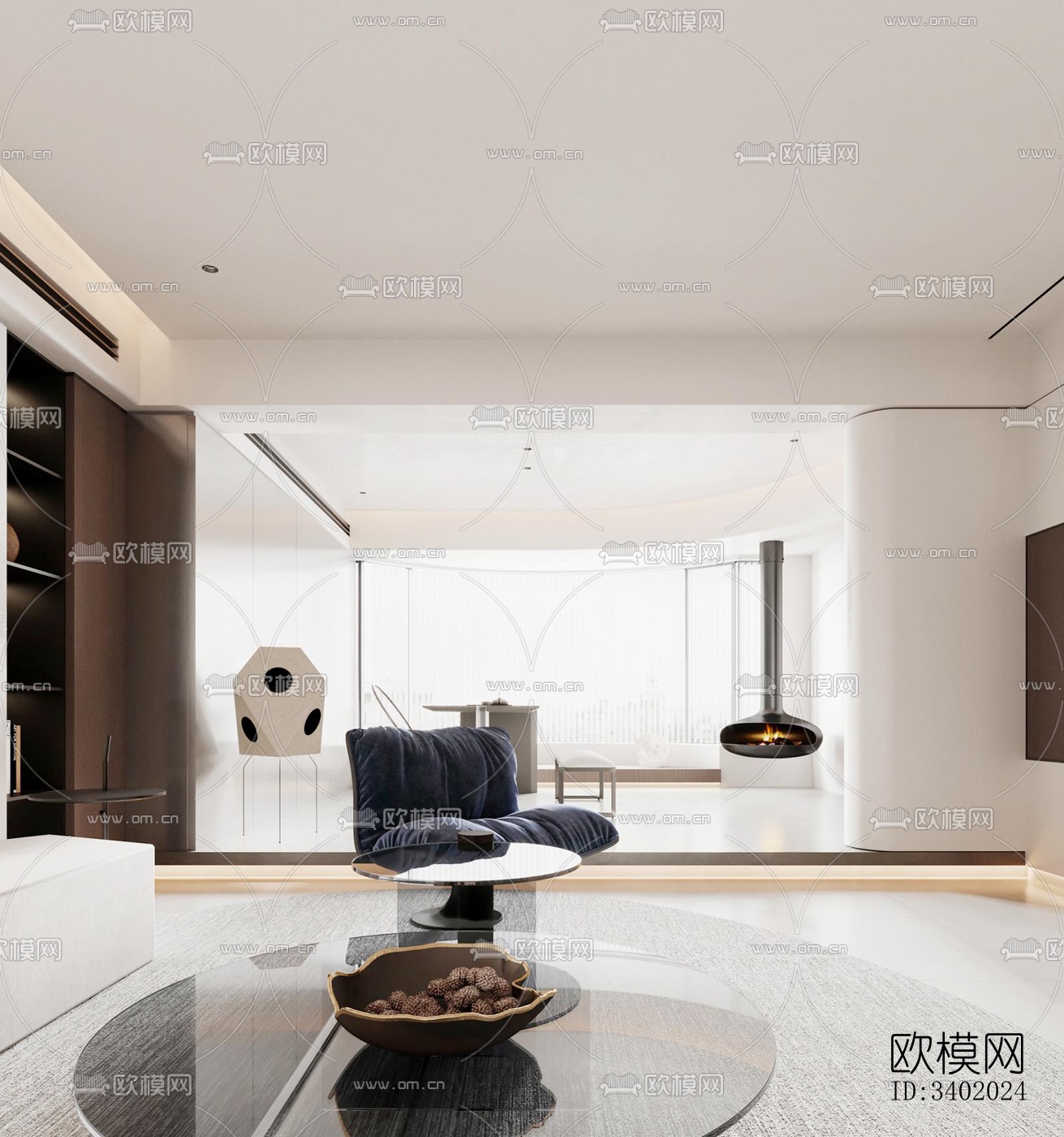 现代大平层效果图下载（渲染图1）