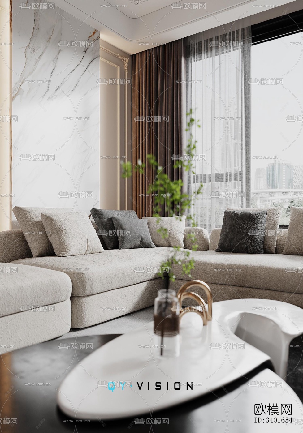 现代大平层效果图下载（渲染图7）