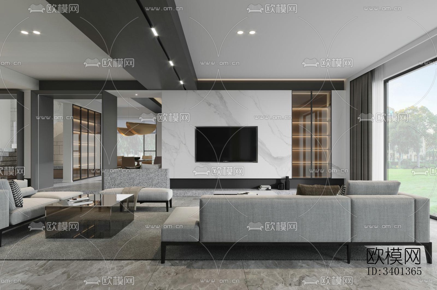 现代大平层效果图下载（渲染图4）