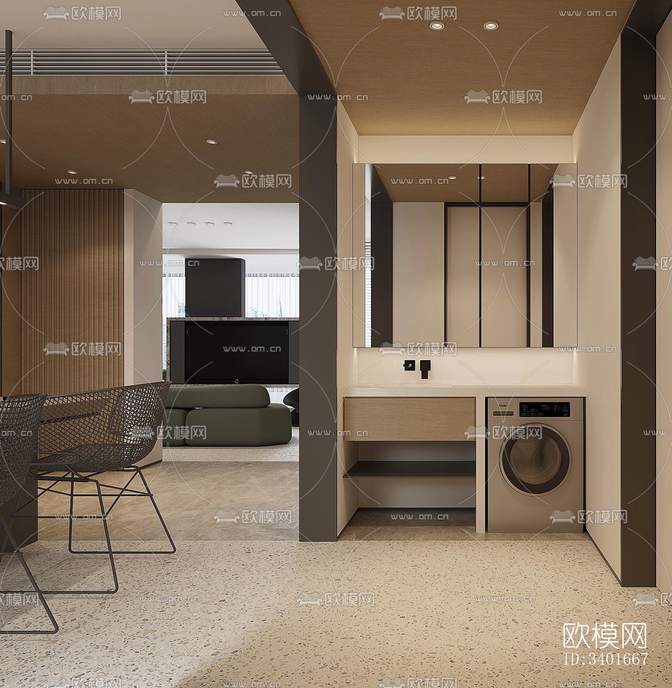 现代大平层效果图下载（渲染图12）