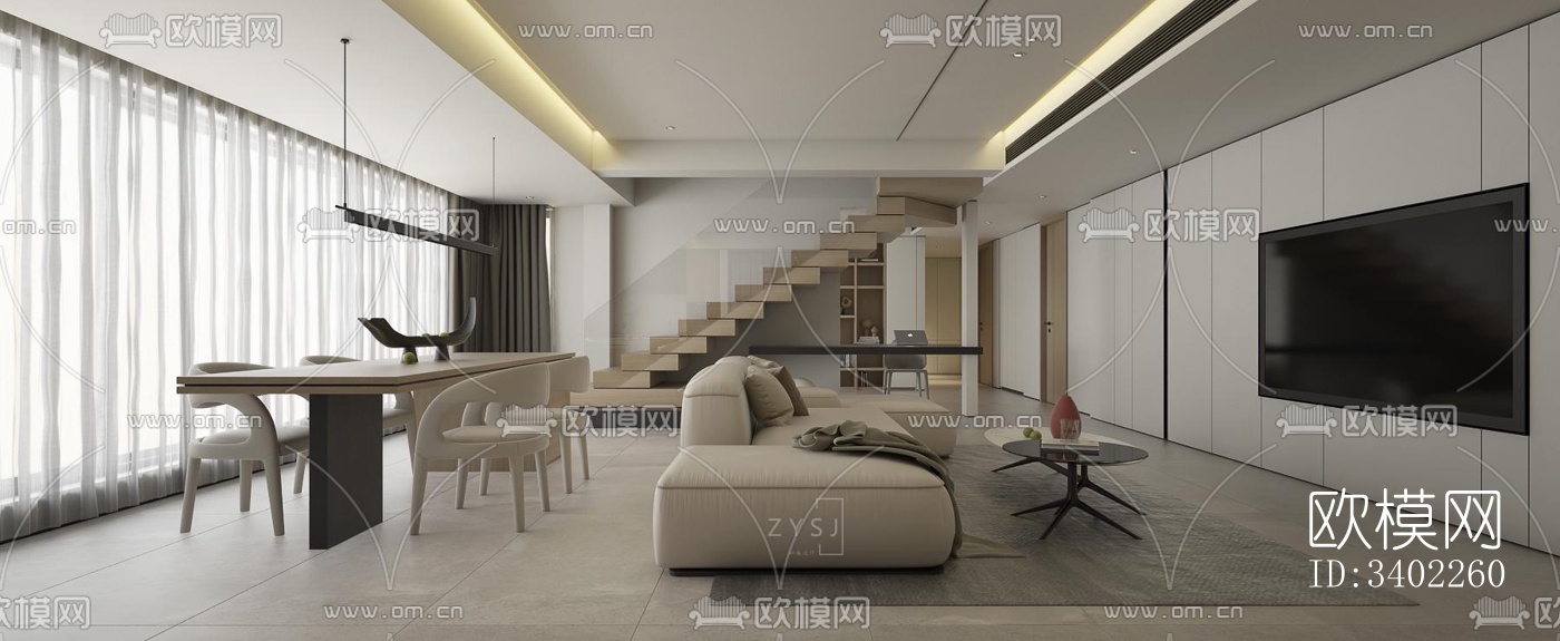 现代大平层效果图下载（渲染图10）