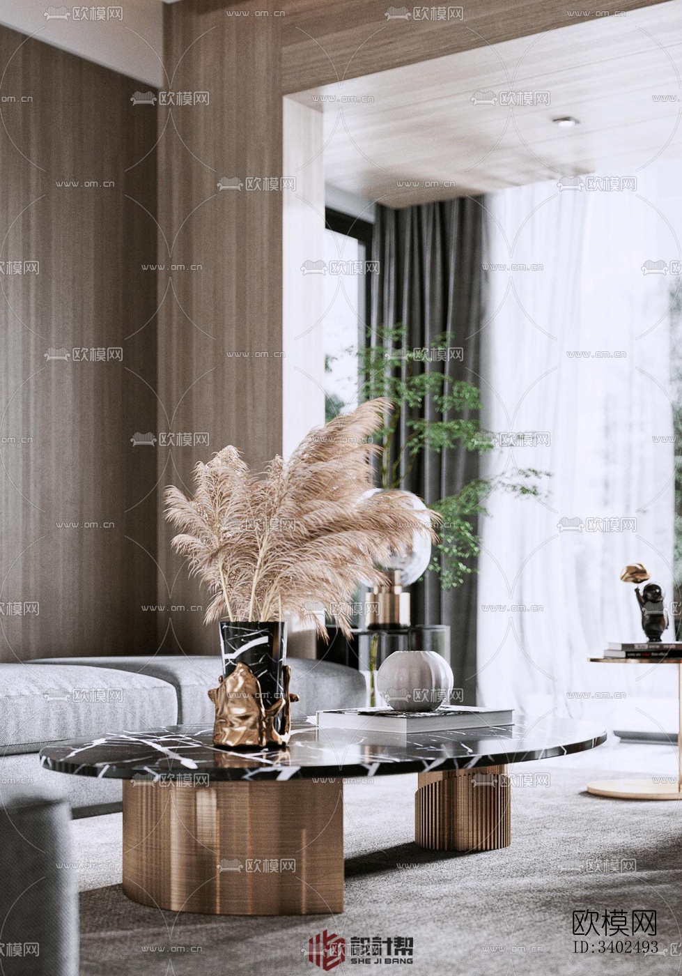 现代大平层效果图下载（渲染图4）