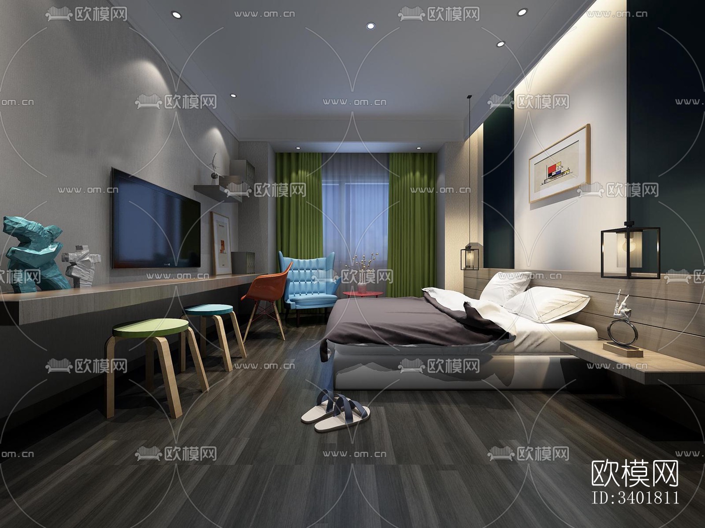 现代大平层效果图下载（渲染图2）