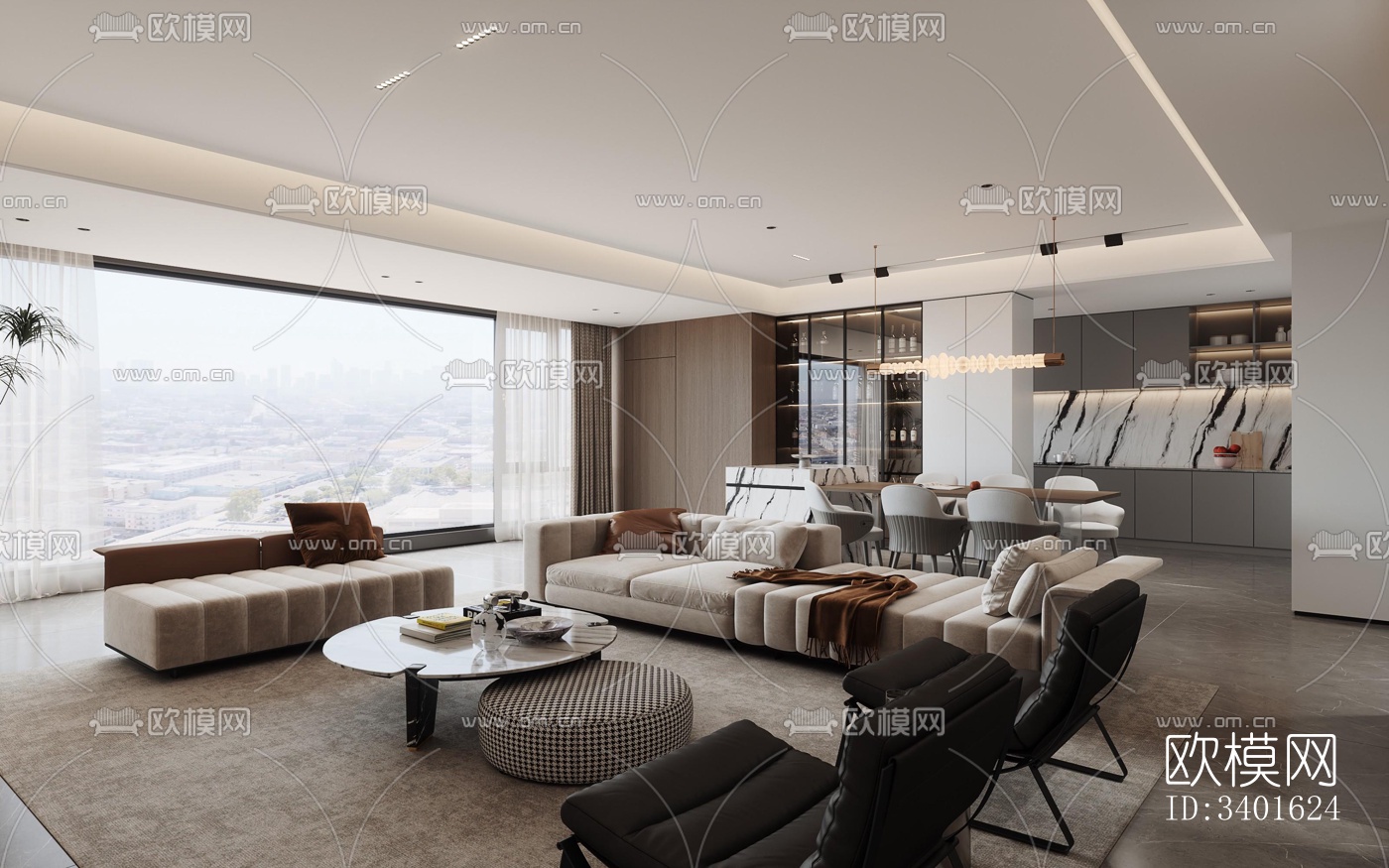 现代大平层效果图下载（渲染图4）