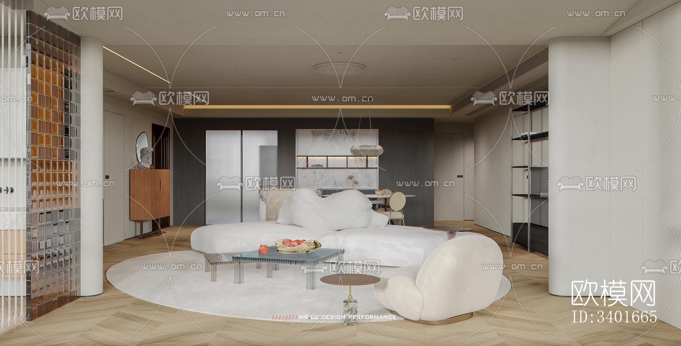 现代大平层效果图下载（渲染图4）