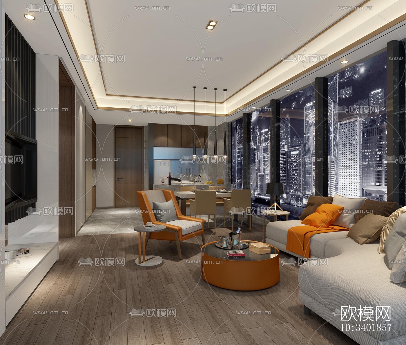 现代大平层效果图下载（渲染图7）