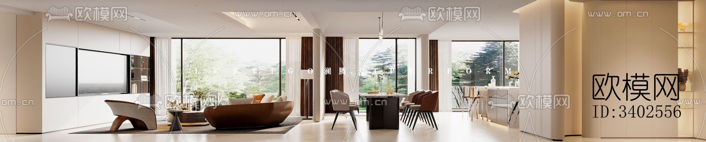 现代大平层效果图下载（渲染图3）