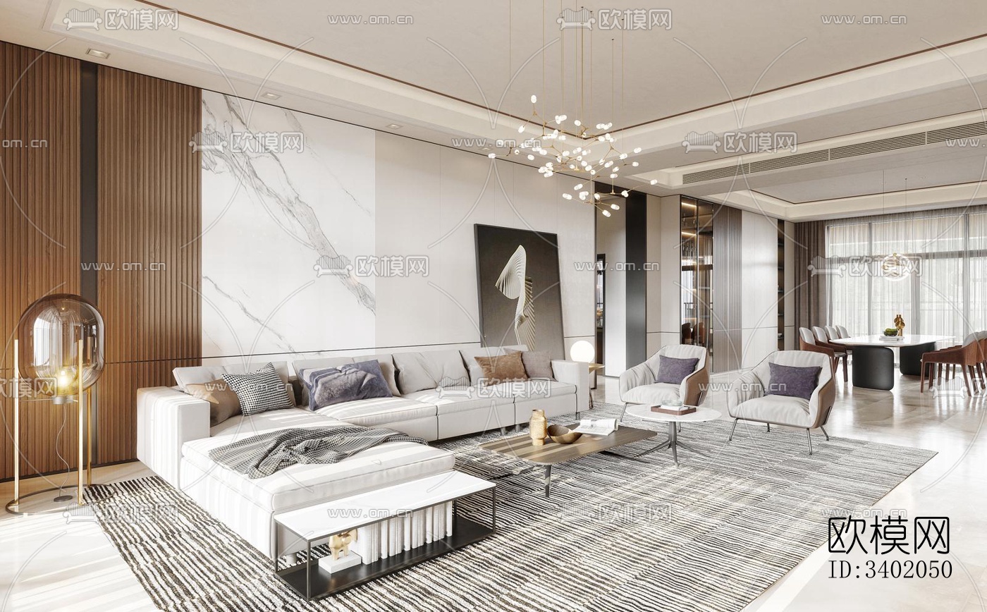 现代大平层效果图下载（渲染图7）