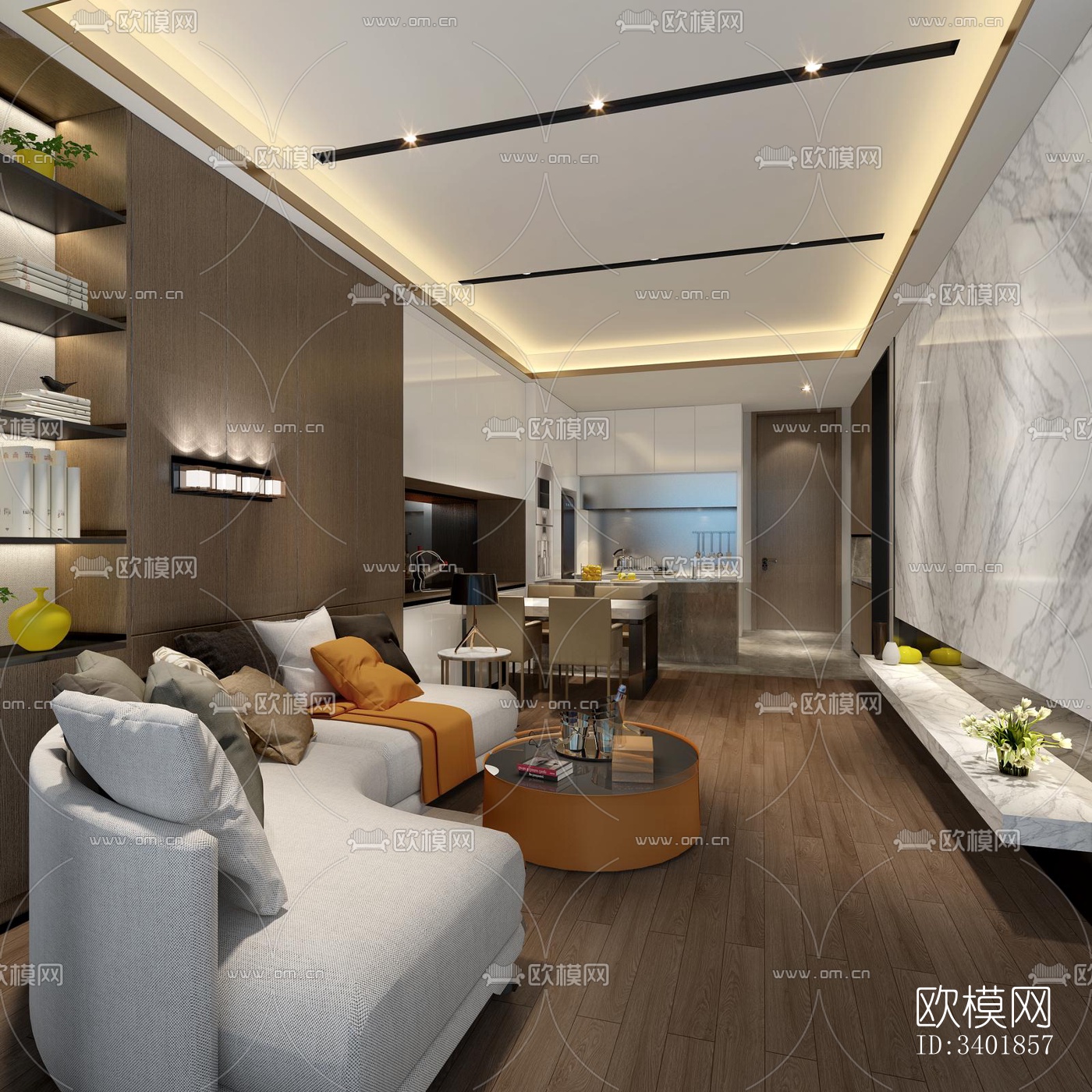 现代大平层效果图下载（渲染图15）